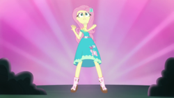 Size: 1280x720 | Tagged: safe, screencap, fluttershy, equestria girls, g4, my little pony equestria girls: better together, stressed in show, stressed in show: fluttershy, female, geode of fauna, pose, solo
