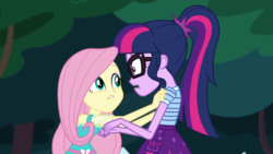 Size: 1280x720 | Tagged: safe, screencap, fluttershy, sci-twi, twilight sparkle, equestria girls, g4, my little pony equestria girls: better together, stressed in show, stressed in show: fluttershy, female, glasses, ponytail