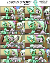 Size: 3929x4915 | Tagged: safe, artist:goatcanon, cloudchaser, flitter, lyra heartstrings, comic:lyra's story, g4, 3d, comic, dialogue, ponyville, source filmmaker