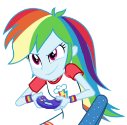 Size: 728x716 | Tagged: safe, artist:mlpcreativelab, rainbow dash, equestria girls, g4, my little pony equestria girls: rainbow rocks, female, gamerdash, simple background, solo, transparent background