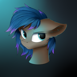 Size: 1000x1000 | Tagged: safe, artist:lunar froxy, oc, oc only, oc:laconic nocturne, pony, bust, commission, frown, gradient background, male, portrait, solo, stallion