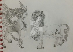 Size: 900x642 | Tagged: safe, artist:jeffsoul13, rarity, twilight sparkle, alicorn, pony, g4, female, lesbian, ship:rarilight, shipping, traditional art, twilight sparkle (alicorn)