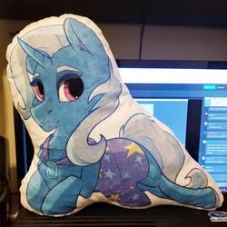 Size: 1512x1512 | Tagged: safe, artist:lula-moonarts, trixie, pony, g4, female, irl, photo, pillow, smiling, solo