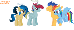 Size: 1024x423 | Tagged: safe, artist:edgeyboiss, flash sentry, rainbow dash, oc, oc:blue wave, oc:wave ride, pegasus, pony, g4, base used, family, female, flashdash, male, mare, offspring, parent:flash sentry, parent:rainbow dash, parents:flashdash, shipping, simple background, stallion, straight, white background