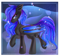 Size: 3000x2800 | Tagged: safe, artist:silvia-zero, oc, oc only, oc:acelina, bat pony, pony, bat pony oc, ear piercing, ethereal mane, folded wings, high res, looking back, piercing, solo, starry mane, ych result