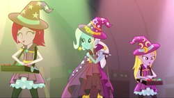 Size: 1136x640 | Tagged: safe, screencap, fuchsia blush, lavender lace, trixie, equestria girls, g4, my little pony equestria girls: rainbow rocks, trixie and the illusions