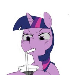 Size: 1200x1200 | Tagged: safe, artist:baigak, twilight sparkle, pony, g4, bubble tea, drinking, female, simple background, solo, white background