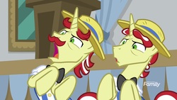 Size: 1920x1080 | Tagged: safe, screencap, flam, flim, pony, unicorn, friendship university, g4, disgusted, duo, faic, flim flam brothers, hat, horn, male, stallion