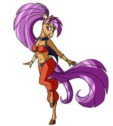 Size: 3456x3848 | Tagged: safe, artist:akweer, earth pony, genie, anthro, unguligrade anthro, breasts, cleavage, clothes, crossover, female, high res, mare, shantae, shantae (character), smiling