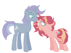 Size: 1252x936 | Tagged: safe, artist:theponygaming, oc, oc:rocky magic, oc:sunny pop, earth pony, pony, unicorn, base used, female, magical lesbian spawn, male, mare, offspring, parent:pinkie pie, parent:sunset shimmer, parents:mauxie, parents:sunsetpie, simple background, stallion, transparent background