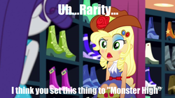 Size: 1280x720 | Tagged: safe, edit, edited screencap, screencap, applejack, rarity, equestria girls, g4, make up shake up, my little pony equestria girls: summertime shorts, clothes, dress, female, hat, makeup, male, monster high, the simpsons