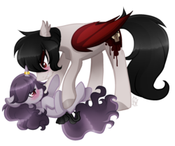 Size: 1800x1500 | Tagged: safe, artist:sugaryicecreammlp, oc, oc only, oc:lavender, oc:night blood, pony, unicorn, bow, colored wings, female, male, mare, oc x oc, on back, shipping, simple background, stallion, straight, tail bow, transparent background
