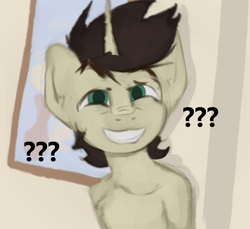 Size: 725x664 | Tagged: safe, artist:marsminer, oc, oc only, oc:keith, unicorn, anthro, bust, meme, ponified meme, question mark, solo