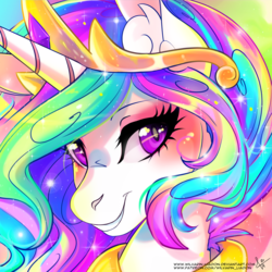 Size: 2449x2449 | Tagged: safe, artist:wilvarin-liadon, princess celestia, alicorn, pony, g4, bust, crown, female, high res, jewelry, looking at you, mare, portrait, regalia, solo