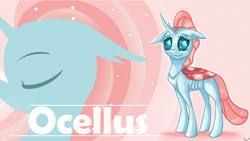 Size: 3840x2160 | Tagged: safe, artist:sintakhra, ocellus, changedling, changeling, g4, cute, diaocelles, female, high res, minimalist, modern art, simple background, solo, text, wallpaper