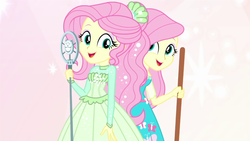 Size: 1280x720 | Tagged: safe, screencap, fluttershy, equestria girls, equestria girls series, g4, so much more to me, broom, female, happy, microphone, singing, smiling