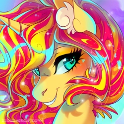 Size: 2449x2449 | Tagged: safe, artist:wilvarin-liadon, sunset shimmer, pony, unicorn, g4, bust, female, high res, looking at you, portrait, solo
