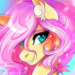 Size: 2449x2449 | Tagged: safe, artist:wilvarin-liadon, fluttershy, pony, g4, bust, ear fluff, female, high res, looking at you, mare, portrait, solo