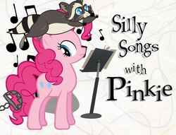 Size: 1006x768 | Tagged: safe, pinkie pie, earth pony, pony, raccoon, g4, bear trap, female, mare, silly songs, silly songs with pinkie, song in the comments, title card, veggietales