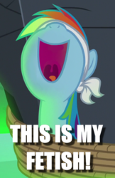 Size: 455x703 | Tagged: safe, edit, edited screencap, screencap, rainbow dash, daring done?, g4, bondage, fetish, image macro, inverted mouth, meme, nose in the air, that is my fetish, tied up, volumetric mouth