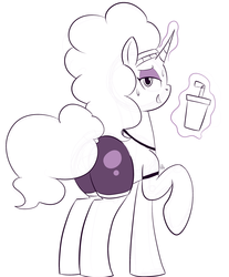 Size: 1873x2258 | Tagged: safe, artist:feralroku, saffron masala, pony, g4, butt, clothes, female, gym clothes, gym uniform, magic, plot, raised hoof, sketch, soda, solo, sweat, telekinesis