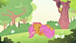 Size: 1920x1080 | Tagged: safe, artist:leandrovalhalla, fluttershy, oc, oc:dance illusions, g4, the cutie mark chronicles, crying, female, filly, spell