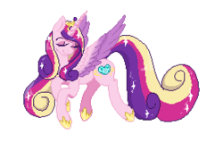 Size: 275x187 | Tagged: safe, artist:akemiarts1, princess cadance, pony, g4, female, flying, pixel art, pixel pony, simple background, solo, sparkles, transparent background, wings