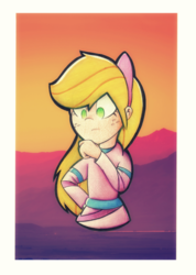 Size: 1490x2090 | Tagged: safe, artist:mustachedbain, applejack, human, g4, atg 2018, border, clothes, fashion, female, freckles, humanized, newbie artist training grounds, passepartout, solo