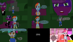 Size: 3648x2112 | Tagged: safe, artist:mellowbomb, pinkie pie, rainbow dash, oc, oc:closingrain, comic:calamity fateful, g4, 1000 hours in ms paint, dialogue, high res