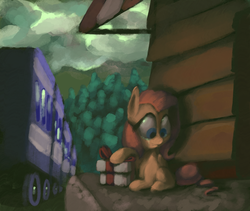 Size: 1152x970 | Tagged: safe, artist:docwario, fluttershy, pegasus, pony, g4, crying, female, mare, present, solo