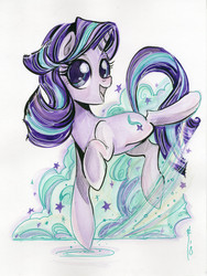 Size: 2660x3544 | Tagged: safe, artist:sara richard, starlight glimmer, pony, unicorn, g4, female, high res, looking at you, smoke, solo, traditional art, watercolor painting