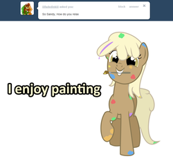 Size: 1280x1195 | Tagged: safe, artist:sintakhra, mjölna, earth pony, pony, ask sandy pony, g4, ask, cute, female, mare, mouth hold, paint, paintbrush, solo, tumblr