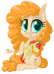 Size: 586x800 | Tagged: safe, artist:unisoleil, bright mac, pear butter, earth pony, pony, g4, chibi, cute, female, mare, pearabetes, plushie, simple background, transparent background