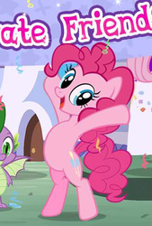 Size: 328x484 | Tagged: safe, gameloft, pinkie pie, spike, dragon, earth pony, pony, g4, bipedal, cute, diapinkes, dissonant caption, female, fridge horror, implied cannibalism, implied cupcakes, mare, meme, solo, text, winged spike, wings, wow! glimmer
