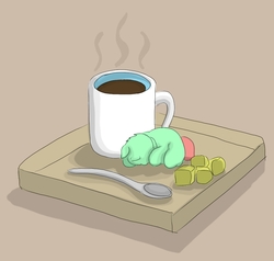 Size: 976x930 | Tagged: safe, artist:carpdime, fluffy pony, coffee, fluffy pony foal, foal, sleeping, spoon, sugarcube