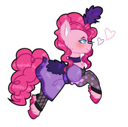 Size: 1136x1132 | Tagged: safe, artist:inkyy-kiwi, pinkie pie, earth pony, pony, g4, blushing, female, puffy sleeves, saloon pinkie, simple background, solo, transparent background