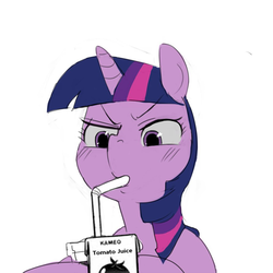 Size: 1024x1024 | Tagged: safe, artist:baigak, edit, twilight sparkle, pony, g4, anime reference, don't toy with me miss nagatoro, drinking straw, female, meme, simple background, sipping, solo, white background