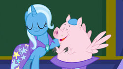 Size: 1280x720 | Tagged: safe, screencap, trixie, flying pig, pig, a matter of principals, g4