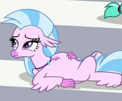 Size: 558x461 | Tagged: safe, screencap, citrine spark, silverstream, hippogriff, a matter of principals, g4, exhausted, female, friendship student, lying down, solo, tired