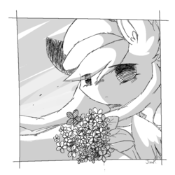 Size: 800x800 | Tagged: safe, artist:jisuppe, oc, oc only, pegasus, pony, female, flower, mare, monochrome, solo