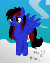 Size: 2511x3166 | Tagged: safe, artist:ponynamedmixtape, oc, oc only, oc:skitzy, pegasus, pony, blushing, bust, chest fluff, cloud, female, high res, portrait, solo