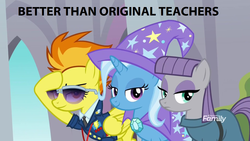 Size: 1280x720 | Tagged: safe, maud pie, spitfire, trixie, a matter of principals, g4, image macro, meme