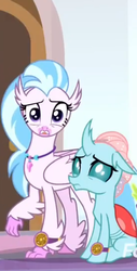 Size: 292x574 | Tagged: safe, screencap, ocellus, silverstream, changedling, changeling, classical hippogriff, hippogriff, a matter of principals, g4, cropped, duo, female