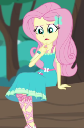 Size: 399x610 | Tagged: safe, screencap, fluttershy, equestria girls, g4, my little pony equestria girls: better together, text support, text support: fluttershy, cropped, female, geode of fauna, solo