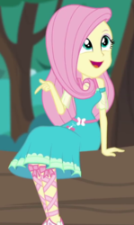 Size: 360x604 | Tagged: safe, screencap, fluttershy, equestria girls, g4, my little pony equestria girls: better together, text support, text support: fluttershy, cute, female, geode of fauna, shyabetes, solo