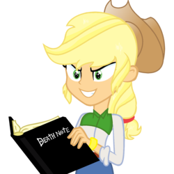 Size: 1116x1116 | Tagged: safe, artist:dashielightsshinetm, applejack, equestria girls, g4, >:d, crossover, death note, evil smile, female, grin, revenge, simple background, smiling, snapplejack, solo, starry eyes, transparent background, wingding eyes