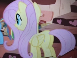 Size: 3668x2779 | Tagged: safe, screencap, fluttershy, pegasus, pony, g4, sonic rainboom (episode), butt, female, golden oaks library, high res, mare, open mouth, photo, picture of a screen, plot, solo