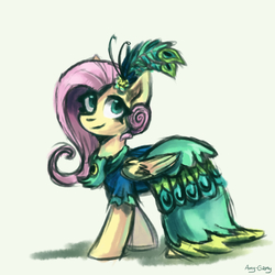 Size: 3000x3000 | Tagged: safe, artist:ami-gami, fluttershy, pegasus, pony, g4, make new friends but keep discord, clothes, dress, female, gala dress, high res, simple background, smiling, solo