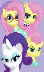 Size: 1200x1920 | Tagged: safe, artist:theroyalprincesses, fluttershy, rarity, pegasus, pony, unicorn, fake it 'til you make it, alternate hairstyle, clothes, fluttergoth, glasses, goth, hipster, hipstershy, multeity, severeshy, valley girl