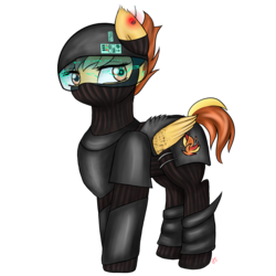 Size: 2400x2400 | Tagged: safe, artist:vinviasshine, spitfire, pegasus, pony, g4, alternate hairstyle, armor, buttons, detailed, female, helmet, high res, mask, simple background, solo, transparent background